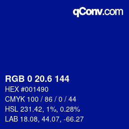 カラーコード: RGB 0 20.6 144 | qconv.com