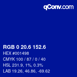 カラーコード: RGB 0 20.6 152.6 | qconv.com