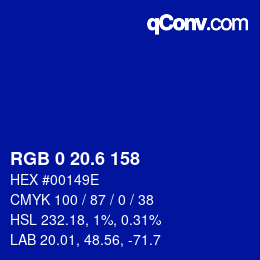 カラーコード: RGB 0 20.6 158 | qconv.com