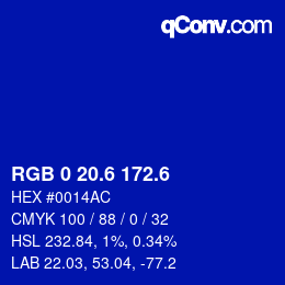 カラーコード: RGB 0 20.6 172.6 | qconv.com