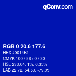 カラーコード: RGB 0 20.6 177.6 | qconv.com