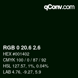 カラーコード: RGB 0 20.6 2.6 | qconv.com