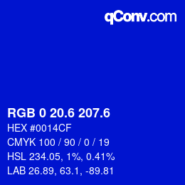 カラーコード: RGB 0 20.6 207.6 | qconv.com