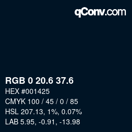 カラーコード: RGB 0 20.6 37.6 | qconv.com