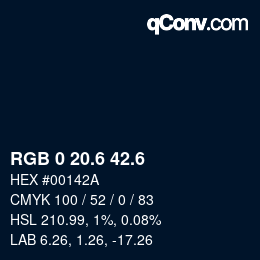 カラーコード: RGB 0 20.6 42.6 | qconv.com