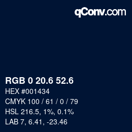 カラーコード: RGB 0 20.6 52.6 | qconv.com