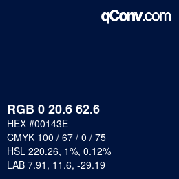 カラーコード: RGB 0 20.6 62.6 | qconv.com