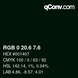 カラーコード: RGB 0 20.6 7.6 | qconv.com