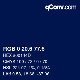 カラーコード: RGB 0 20.6 77.6 | qconv.com