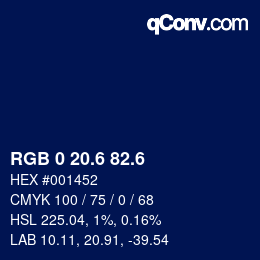 カラーコード: RGB 0 20.6 82.6 | qconv.com