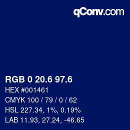 カラーコード: RGB 0 20.6 97.6 | qconv.com