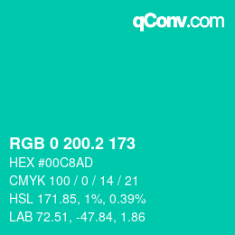 カラーコード: RGB 0 200.2 173 | qconv.com