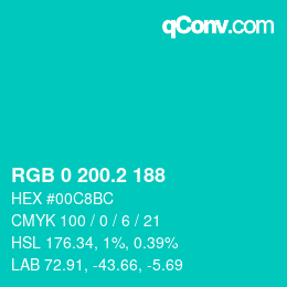 カラーコード: RGB 0 200.2 188 | qconv.com