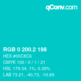 カラーコード: RGB 0 200.2 198 | qconv.com