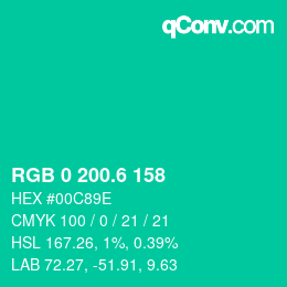 カラーコード: RGB 0 200.6 158 | qconv.com