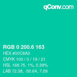 カラーコード: RGB 0 200.6 163 | qconv.com
