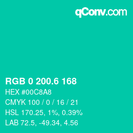カラーコード: RGB 0 200.6 168 | qconv.com