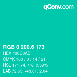 カラーコード: RGB 0 200.6 173 | qconv.com