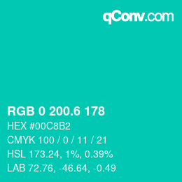 カラーコード: RGB 0 200.6 178 | qconv.com