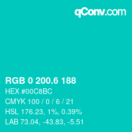 カラーコード: RGB 0 200.6 188 | qconv.com