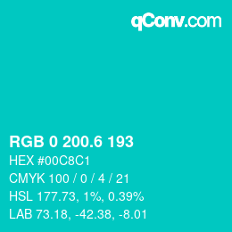 カラーコード: RGB 0 200.6 193 | qconv.com