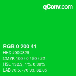 Color code: RGB 0 200 41 | qconv.com