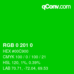 カラーコード: RGB 0 201 0 | qconv.com