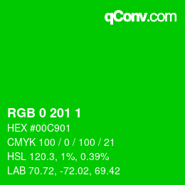 Color code: RGB 0 201 1 | qconv.com