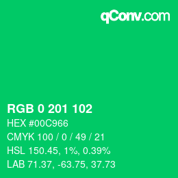 Color code: RGB 0 201 102 | qconv.com