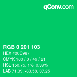 Color code: RGB 0 201 103 | qconv.com