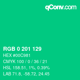 Color code: RGB 0 201 129 | qconv.com