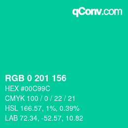 カラーコード: RGB 0 201 156 | qconv.com