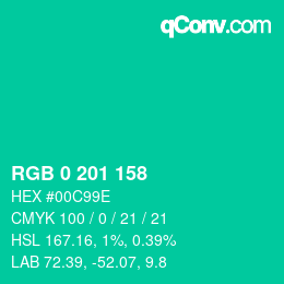 Color code: RGB 0 201 158 | qconv.com