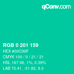 Color code: RGB 0 201 159 | qconv.com