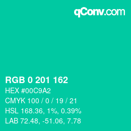 カラーコード: RGB 0 201 162 | qconv.com