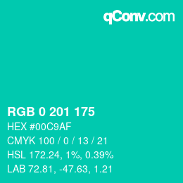 Color code: RGB 0 201 175 | qconv.com