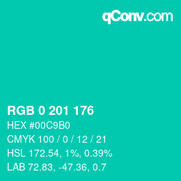 Color code: RGB 0 201 176 | qconv.com