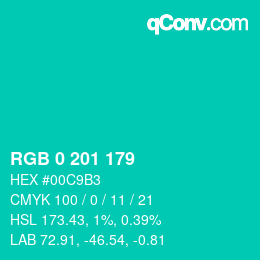 Color code: RGB 0 201 179 | qconv.com