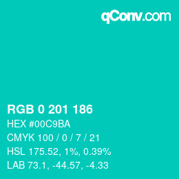 Color code: RGB 0 201 186 | qconv.com