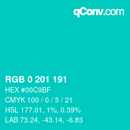 Color code: RGB 0 201 191 | qconv.com