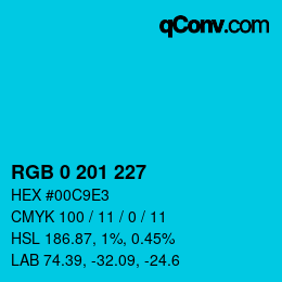 Color code: RGB 0 201 227 | qconv.com