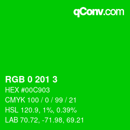 Color code: RGB 0 201 3 | qconv.com