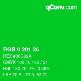 Color code: RGB 0 201 36 | qconv.com