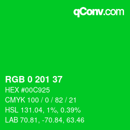 Color code: RGB 0 201 37 | qconv.com
