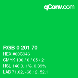 Color code: RGB 0 201 70 | qconv.com