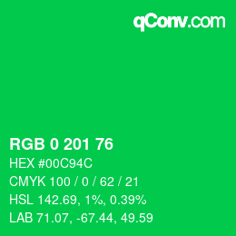 Color code: RGB 0 201 76 | qconv.com