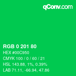 Color code: RGB 0 201 80 | qconv.com
