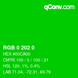 Color code: RGB 0 202 0 | qconv.com