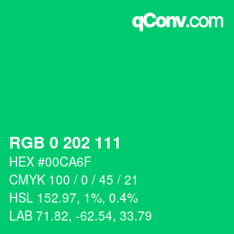Color code: RGB 0 202 111 | qconv.com