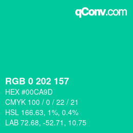 Color code: RGB 0 202 157 | qconv.com